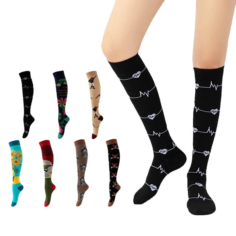 ROYALUCK Male Female Multi Prints Sports Support Compression Socks for Travel, Running