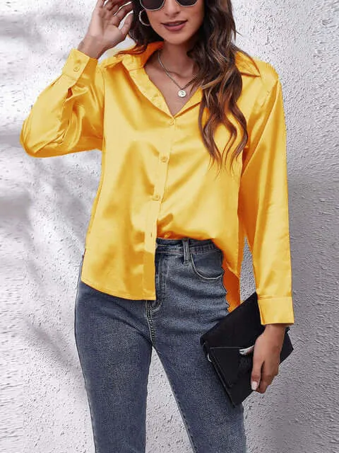 Women's Long-Sleeve Satin Blouse: Elegant & Versatile Top