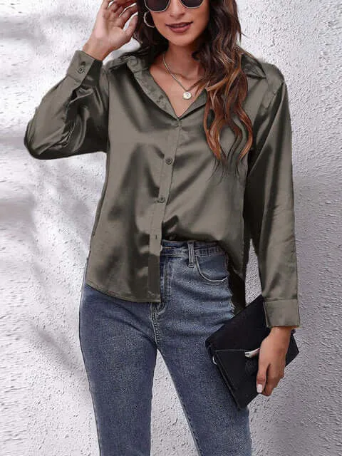 Women's Long-Sleeve Satin Blouse: Elegant & Versatile Top