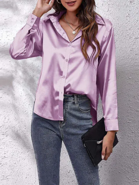 Women's Long-Sleeve Satin Blouse: Elegant & Versatile Top