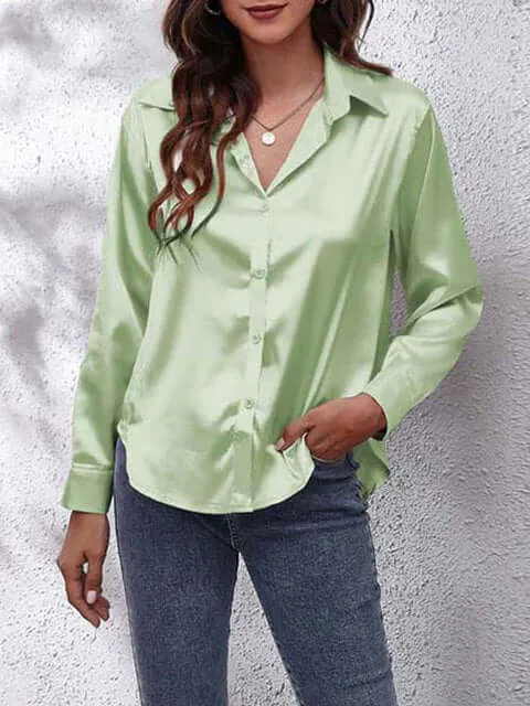 Women's Long-Sleeve Satin Blouse: Elegant & Versatile Top