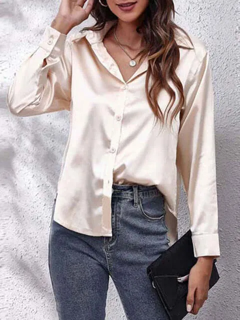 Women's Long-Sleeve Satin Blouse: Elegant & Versatile Top