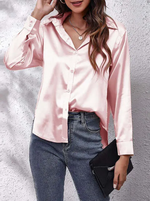 Women's Long-Sleeve Satin Blouse: Elegant & Versatile Top