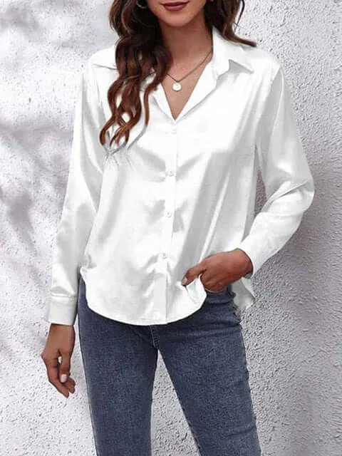 Women's Long-Sleeve Satin Blouse: Elegant & Versatile Top