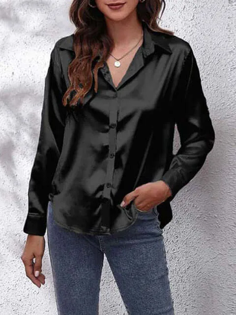 Women's Long-Sleeve Satin Blouse: Elegant & Versatile Top